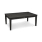 A simple black rectangular POLYWOOD Newport 28" x 42" Coffee Table with a slatted top and four sturdy legs, featuring a small circular logo on one side. The table is shown against a plain white background.