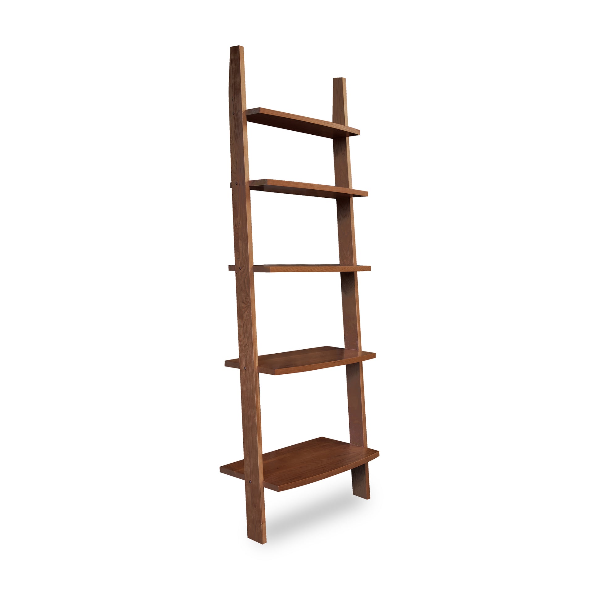 Lyndon Furniture Open Ladder Bookcase in walnut with five spacious shelves, highlighting its sleek, modern design and rich wood grain.