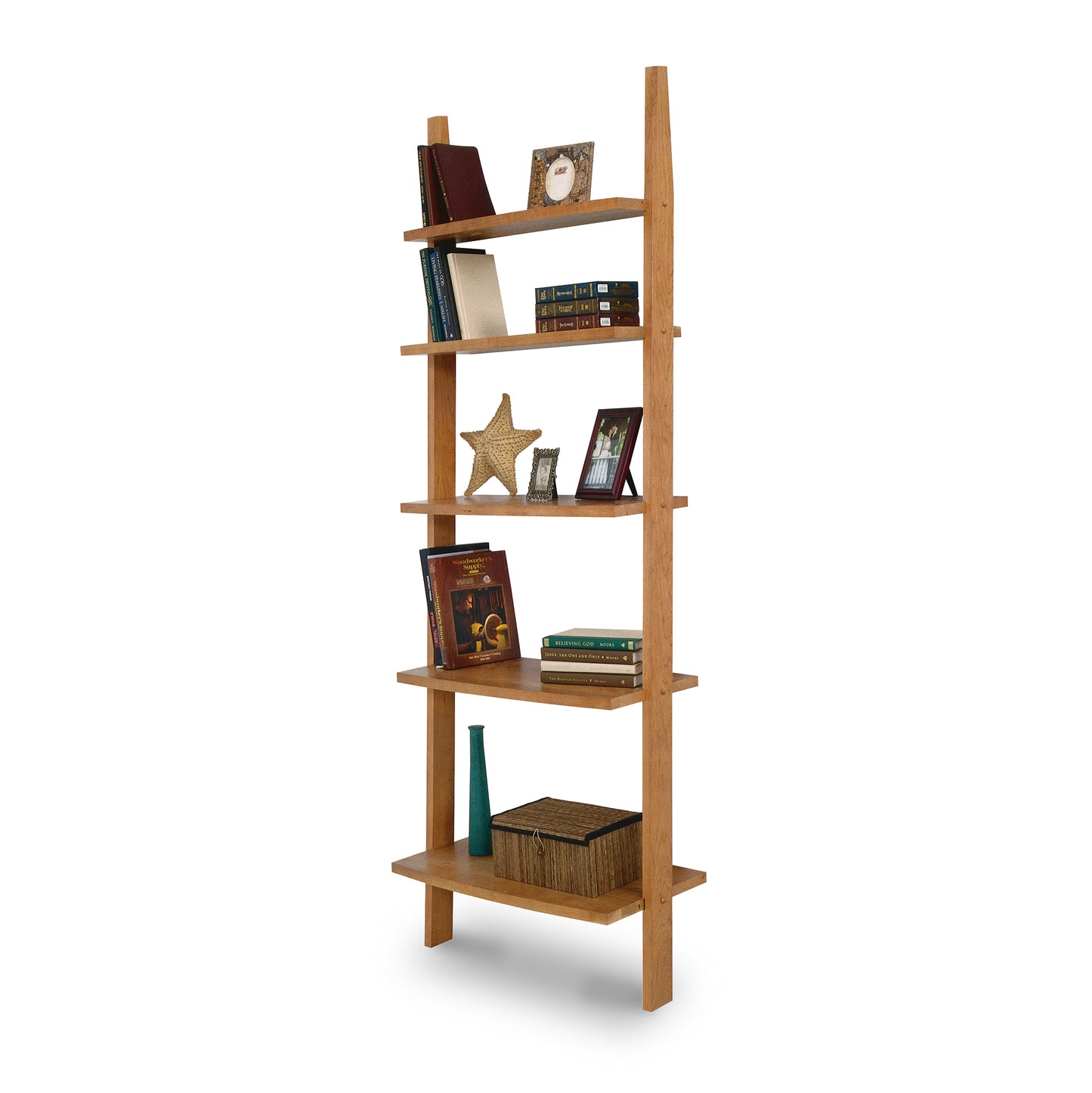 Lyndon Furniture Open Ladder Bookcase with five handcrafted cherry wood shelves, showcasing quality American craftsmanship and elegant open design.
