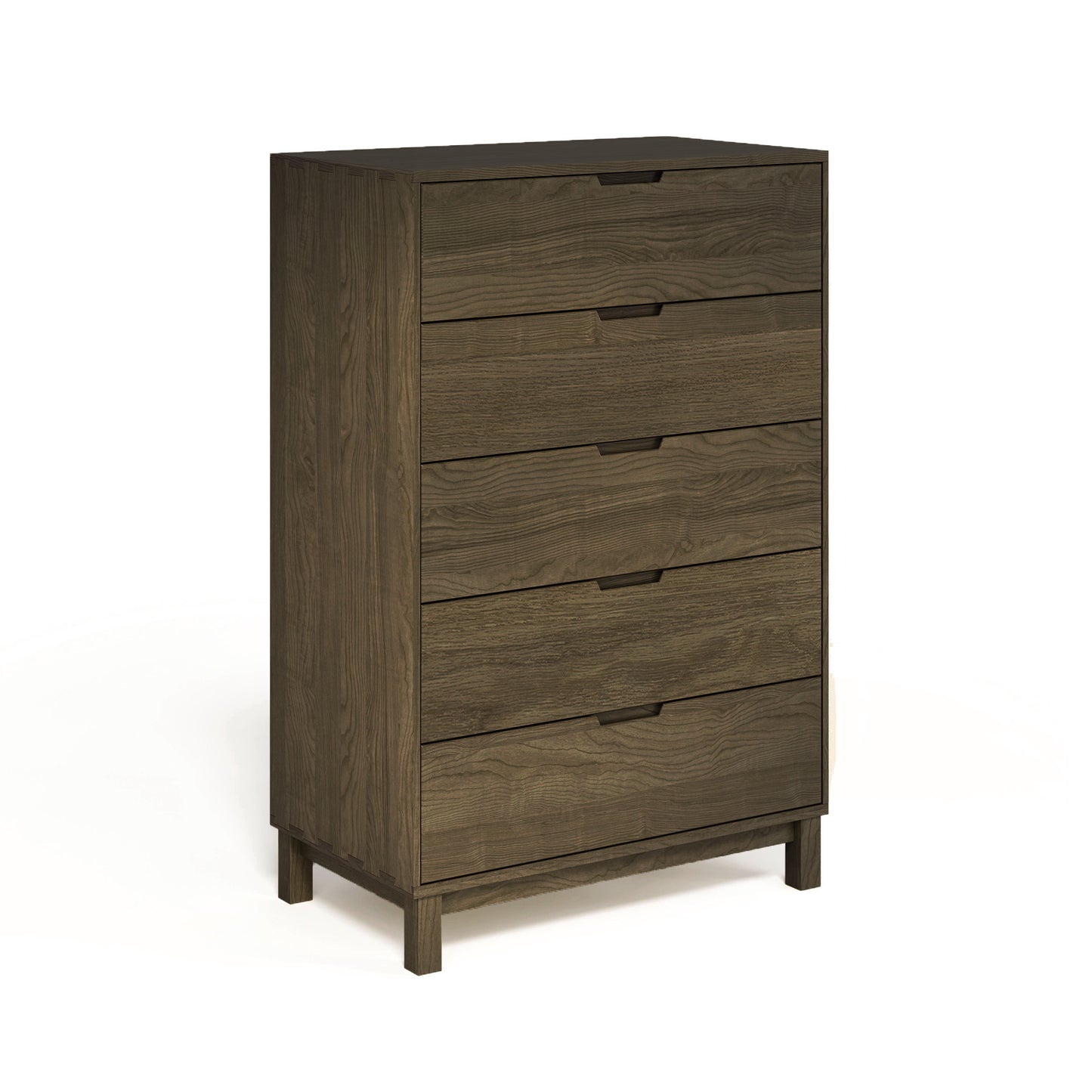 Copeland Furniture Oslo 5-Drawer Wide Chest in solid oak with minimalist cut-out handles.