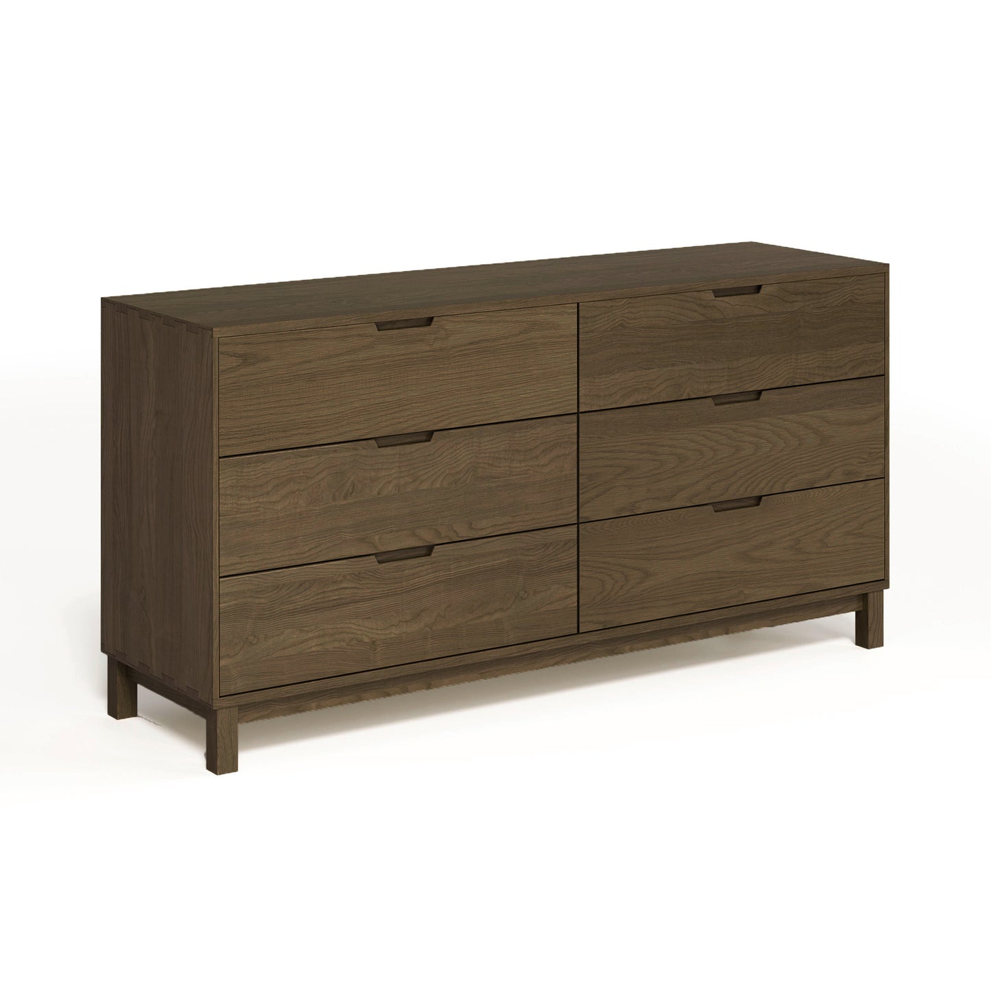 Oslo 6-Drawer Dresser by Copeland Furniture, featuring sleek design in solid oak with a dark brown finish.