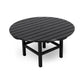 A round black POLYWOOD® outdoor 38" Conversation Table with horizontal slat design, isolated on a white background.