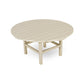 A round, beige POLYWOOD® Outdoor 38" Conversation Table made of slatted panels, featuring a simple, sturdy base visible from a top-down perspective, isolated on a white background.