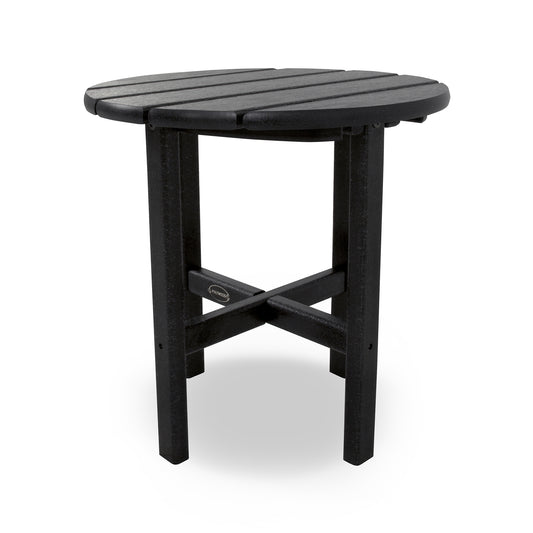POLYWOOD 18" Round Side Table in black with four sturdy legs and a cross brace, perfect for outdoor settings.