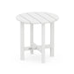 A plain white, round POLYWOOD® 18" Round Side Table with a slatted top and sturdy legs, shown against a white background.