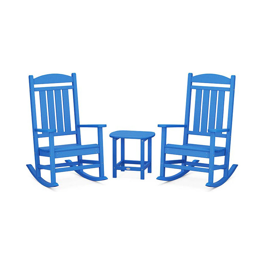 Blue POLYWOOD Presidential Outdoor Rocking Chair 3-Piece Set.