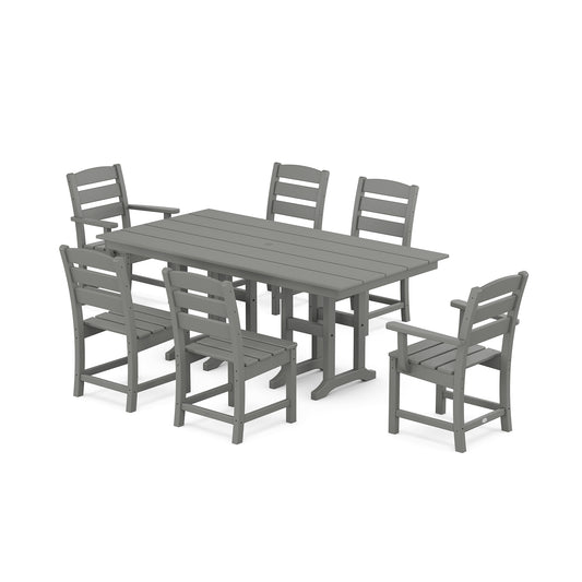 POLYWOOD Lakeside 7-Piece Farmhouse Dining Set featuring a gray rectangular table and six chairs.