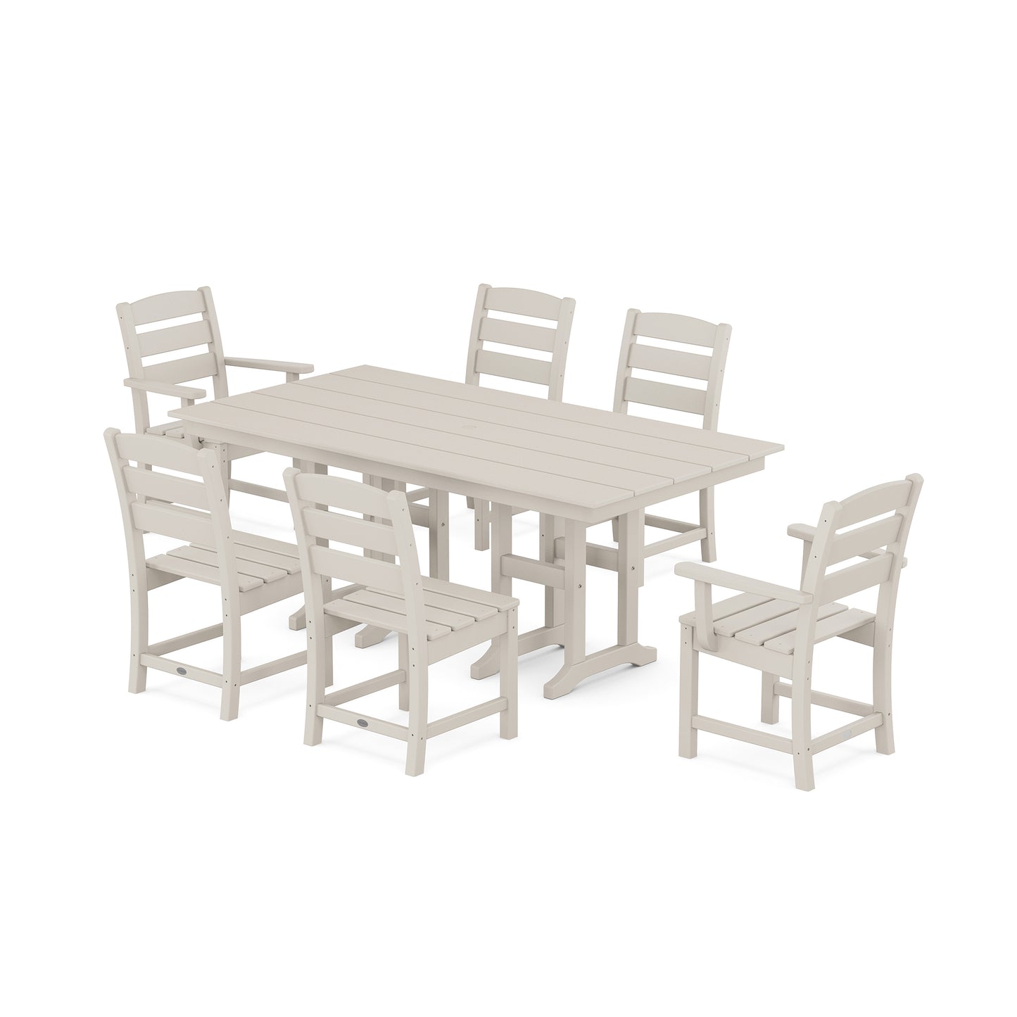 POLYWOOD Lakeside 7-Piece Farmhouse Dining Set featuring a rectangular table with six chairs.