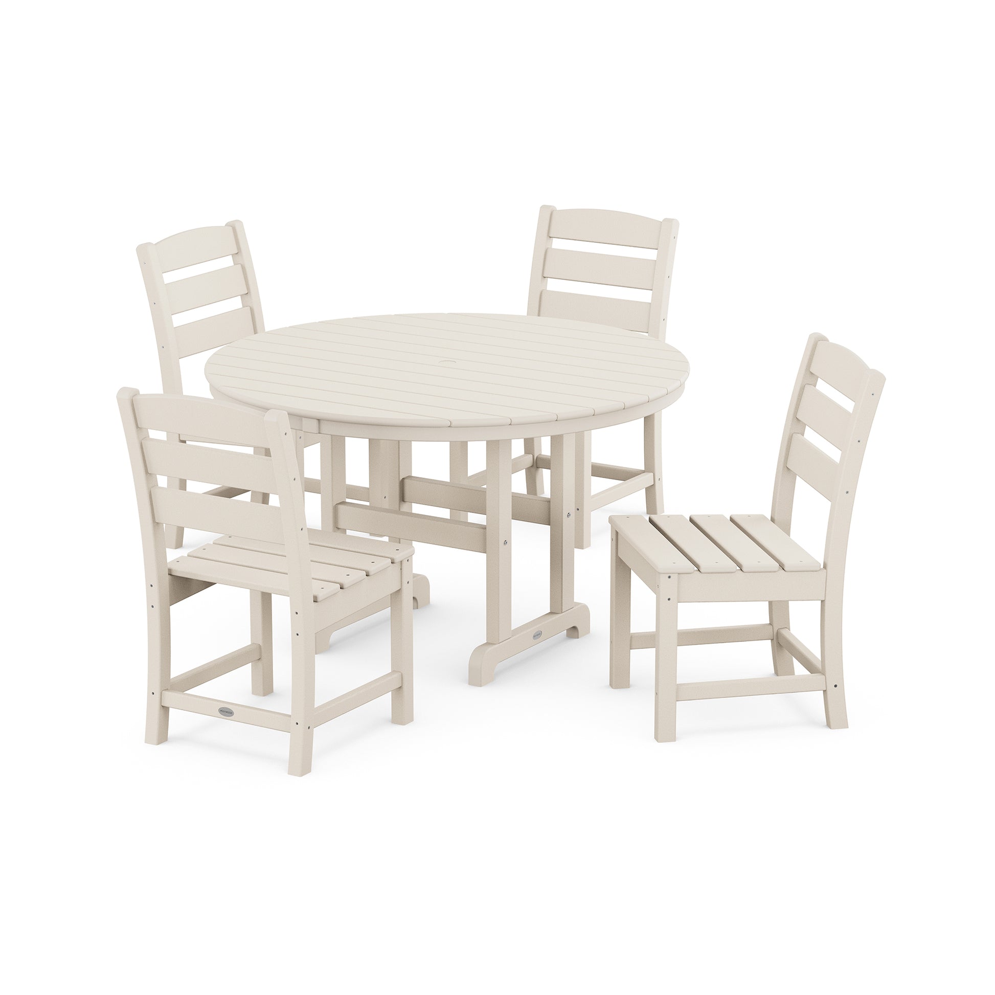 POLYWOOD Lakeside 5-Piece Set featuring a round table and four chairs in a durable, weather-resistant design for outdoor dining.