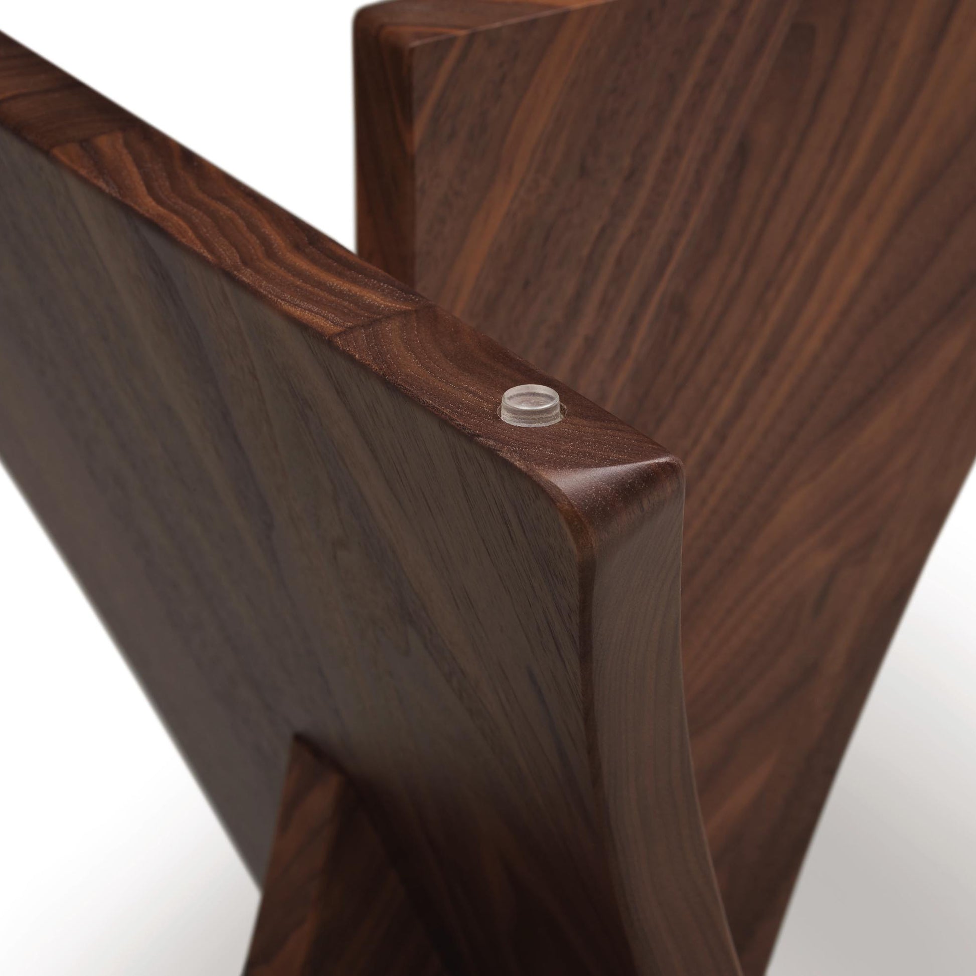 Copeland Furniture Planes Round Glass Top End Table featuring solid walnut panels, smooth edges, and a clear glass surface.