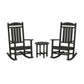 Two black POLYWOOD Presidential 3-Piece Rocker Sets facing each other with a small round table between them, all set against a plain white background.
