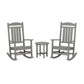Two gray POLYWOOD Presidential 3-Piece Rocker Sets facing each other with a small matching side table in between, set against a white background.