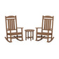 Two brown POLYWOOD Presidential 3-Piece Rocker Sets facing each other with a small round table in between, all set against a plain white background.