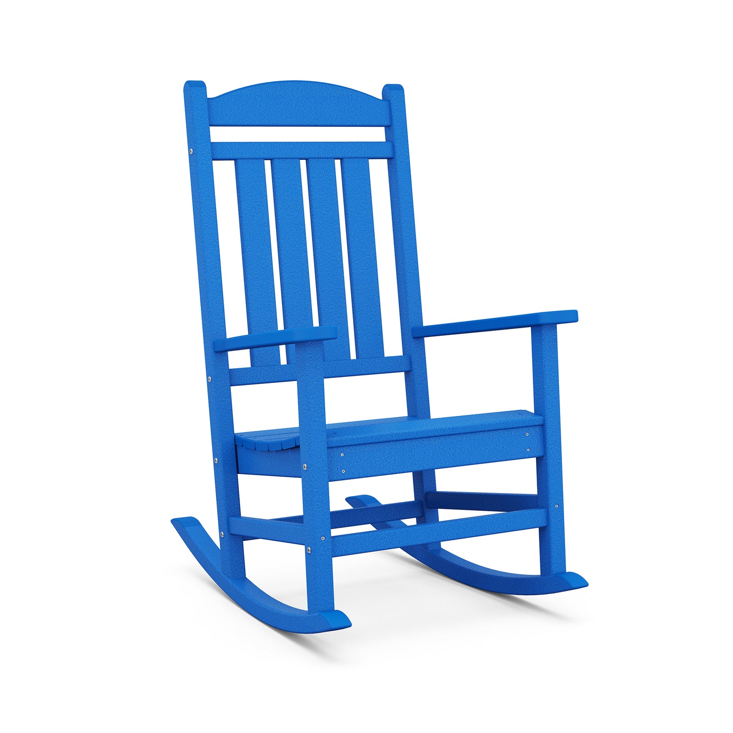 POLYWOOD Presidential Outdoor Rocking Chair featuring armrests and vertical slats, perfect for porches.