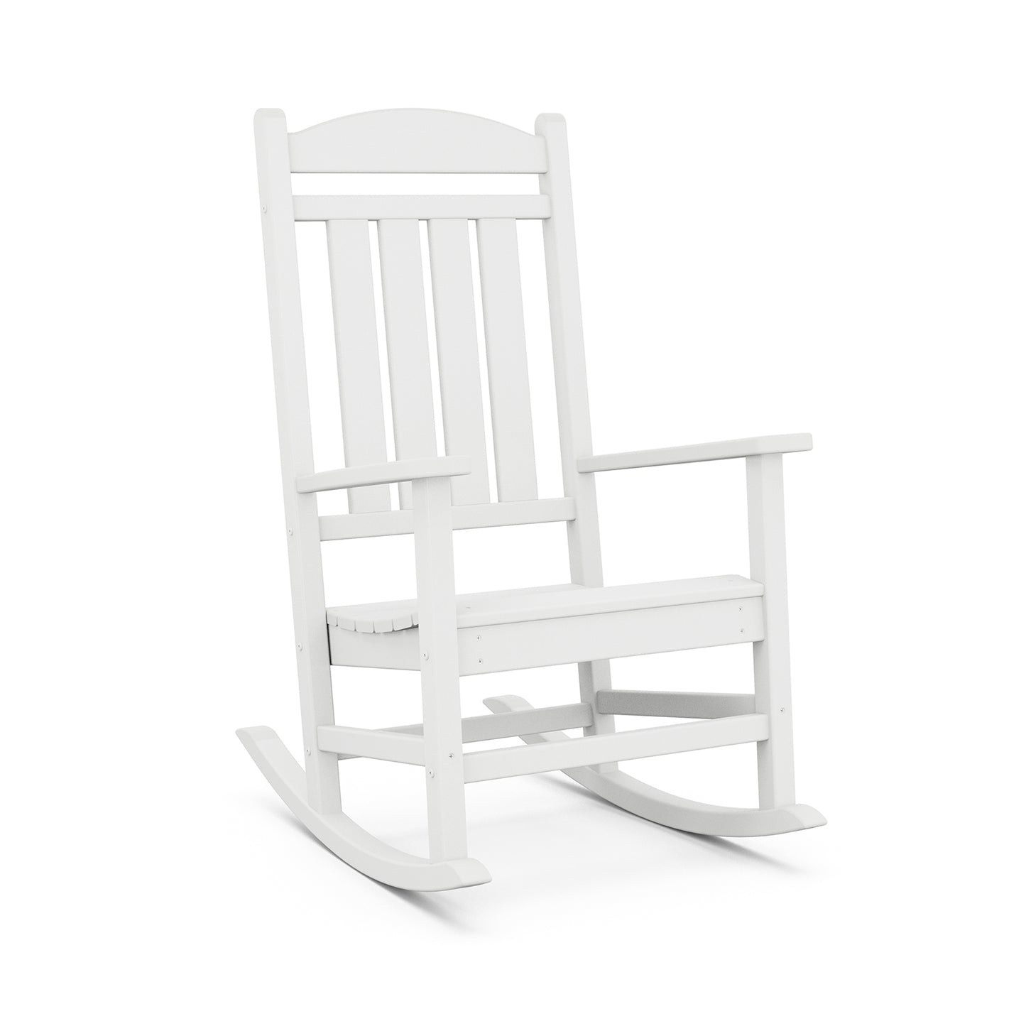 White POLYWOOD Presidential Rocking Chair with slatted back and seat, featuring two curved rockers.