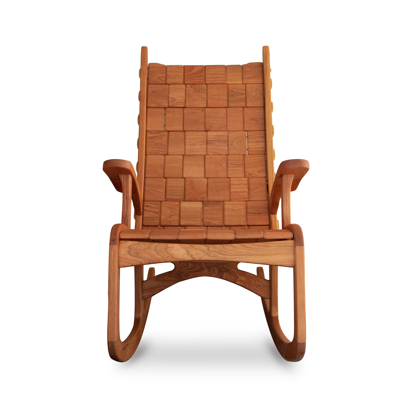 Vermont Folk Rocker Special Order (Riceharden) Quilted Vermont Rocking Chair, expertly crafted in solid wood, shown from the front.