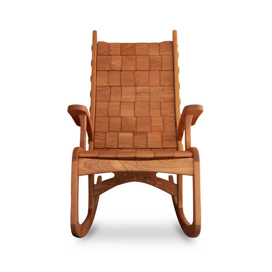 Vermont Folk Rocker Special Order (Riceharden) Quilted Vermont Rocking Chair, expertly crafted in solid wood, shown from the front.