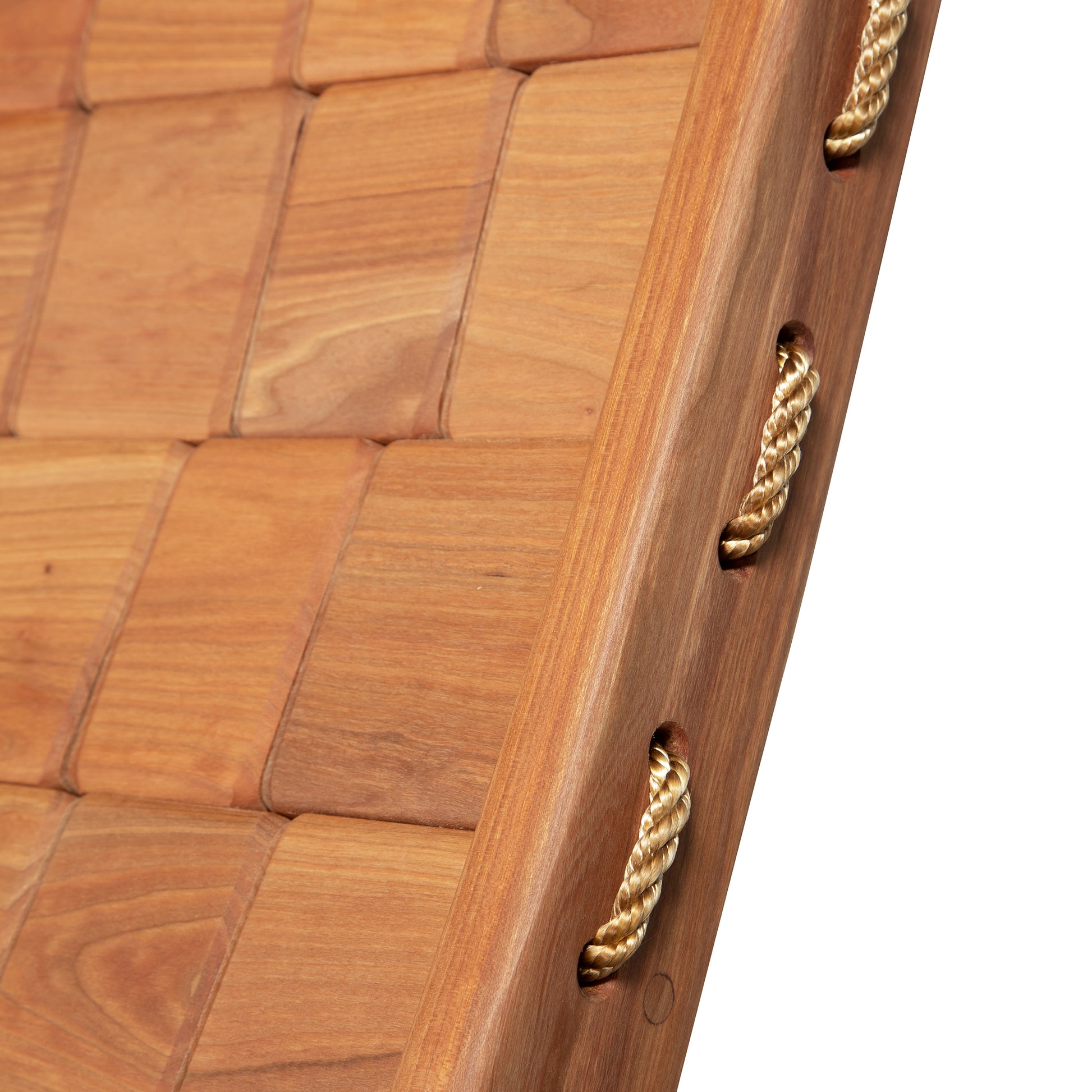 Detailed view of the Vermont Folk Rocker Special Order Quilted Rocking Chair, highlighting its woven pattern and thick rope detailing.