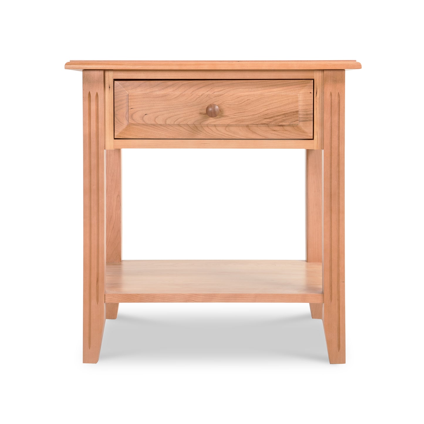 Renfrew Shaker 1-Drawer Open Shelf Nightstand by Lyndon Furniture, showcasing a single drawer, open shelf, and straight legs in a classic shaker design.