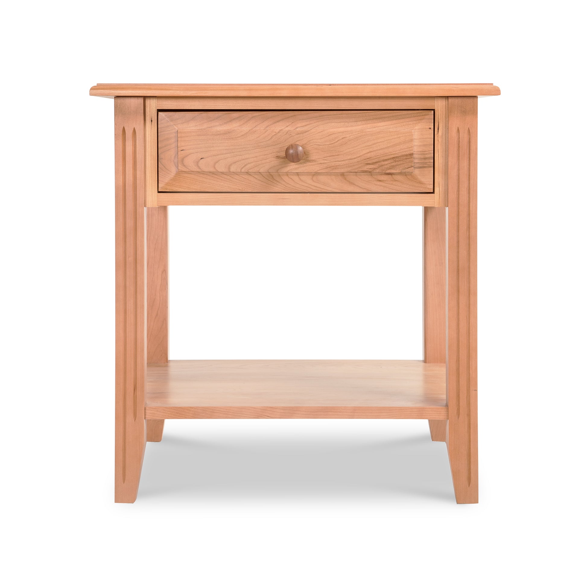 Renfrew Shaker 1-Drawer Open Shelf Nightstand by Lyndon Furniture, showcasing a single drawer, open shelf, and straight legs in a classic shaker design.