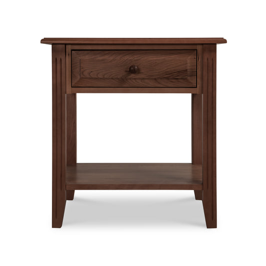 Renfrew Shaker 1-Drawer Open Shelf Nightstand by Lyndon Furniture, made from sustainably harvested hardwoods, showcasing quality craftsmanship and elegant design.