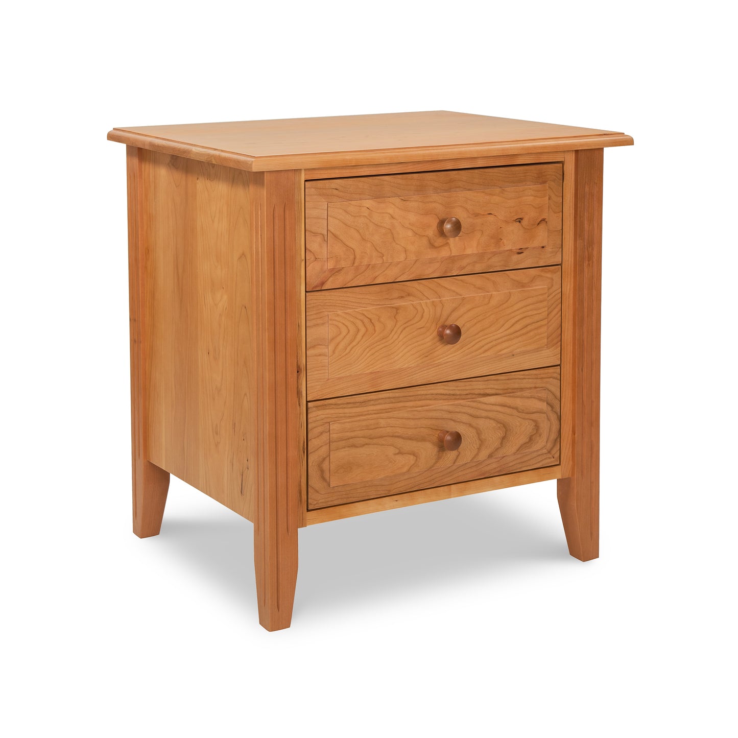 Renfrew Shaker 3-Drawer Nightstand by Lyndon Furniture, showcasing solid hardwood construction and a natural finish in classic Shaker style.