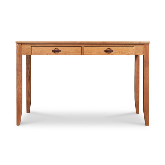 Handcrafted Ryegate Writing Desk by Maple Corner Woodworks featuring solid wood construction, two drawers, and round handles.
