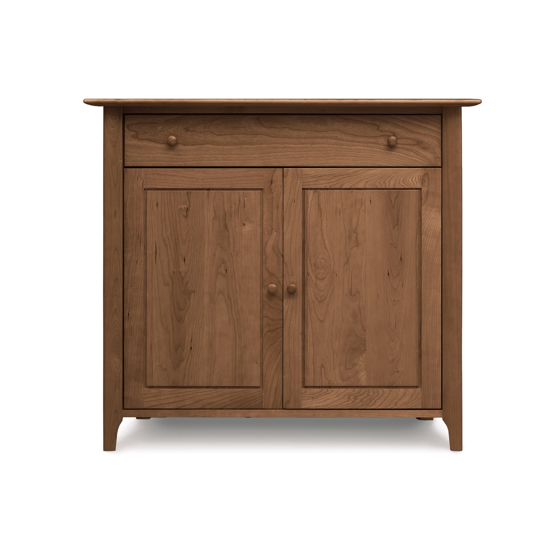 Sarah 1-Drawer, 2-Door Buffet by Copeland Furniture with round knobs, showcasing elegant, American-made craftsmanship in solid wood.