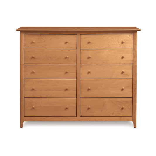 Shaker-style Copeland Furniture Sarah 10-Drawer Dresser in eco-friendly wood with round knobs and natural finish.