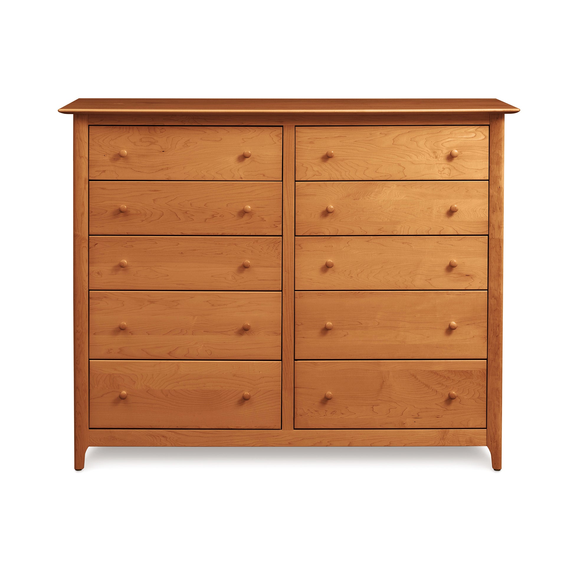 Sarah 10-Drawer Dresser by Copeland Furniture in Shaker-style design, crafted from eco-friendly wood with round knobs.