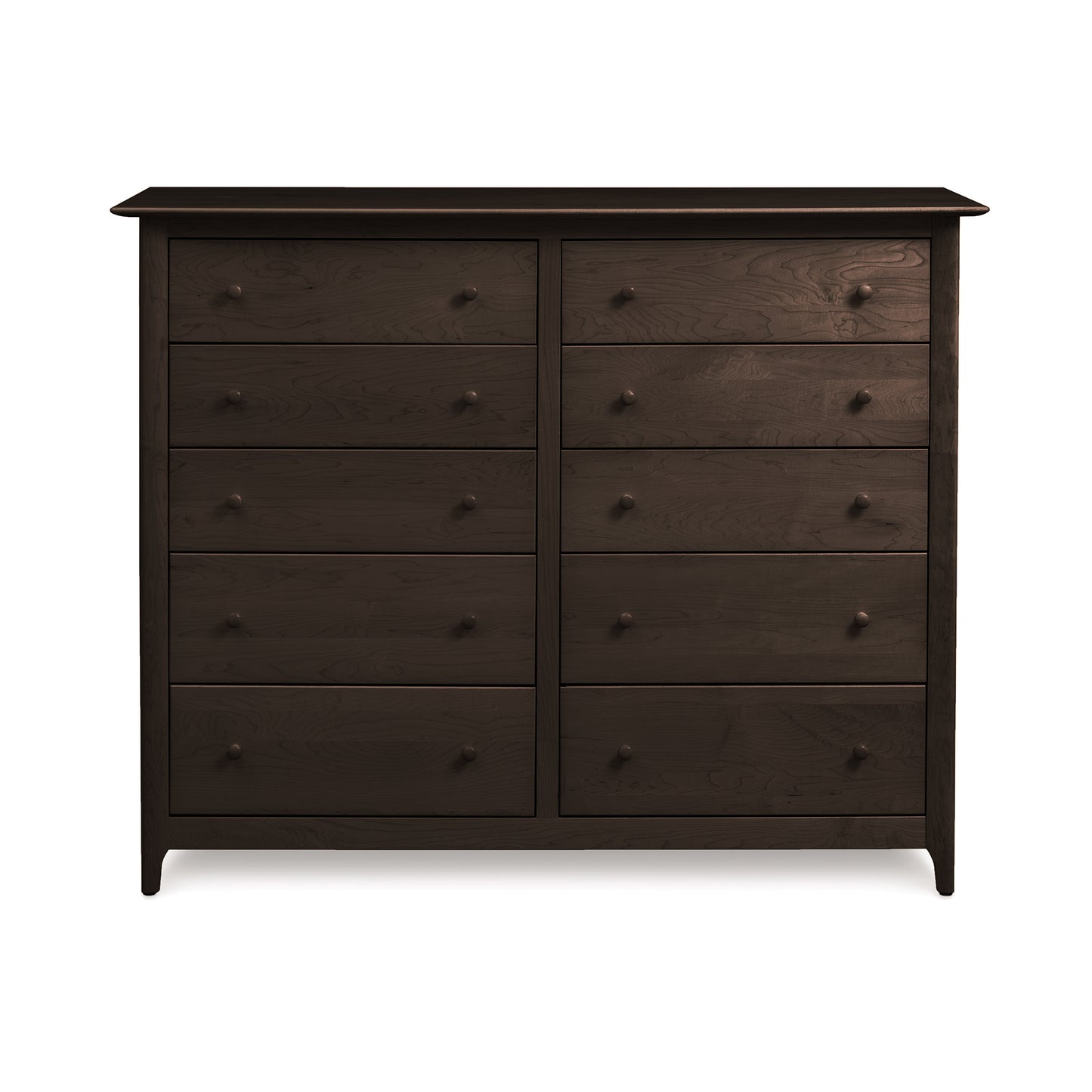 Shaker-style Sarah 10-drawer dresser by Copeland Furniture, crafted from eco-friendly wood with round knobs.