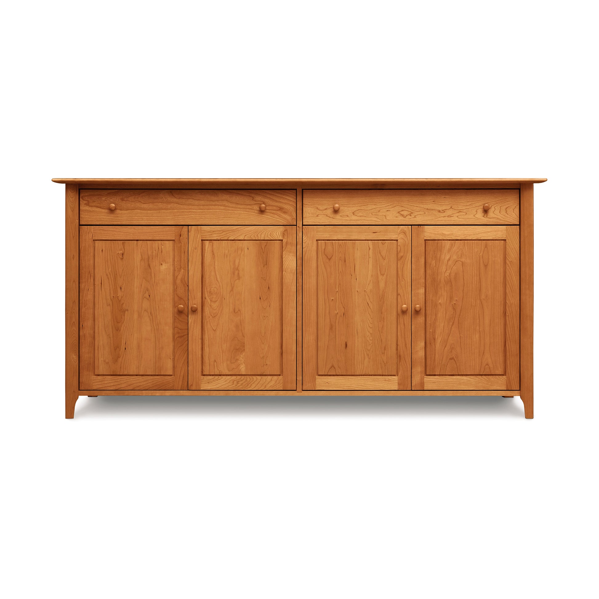 Sarah 2-Drawer, 4-Door Buffet by Copeland Furniture in solid wood with round knobs and sleek, minimalist design.