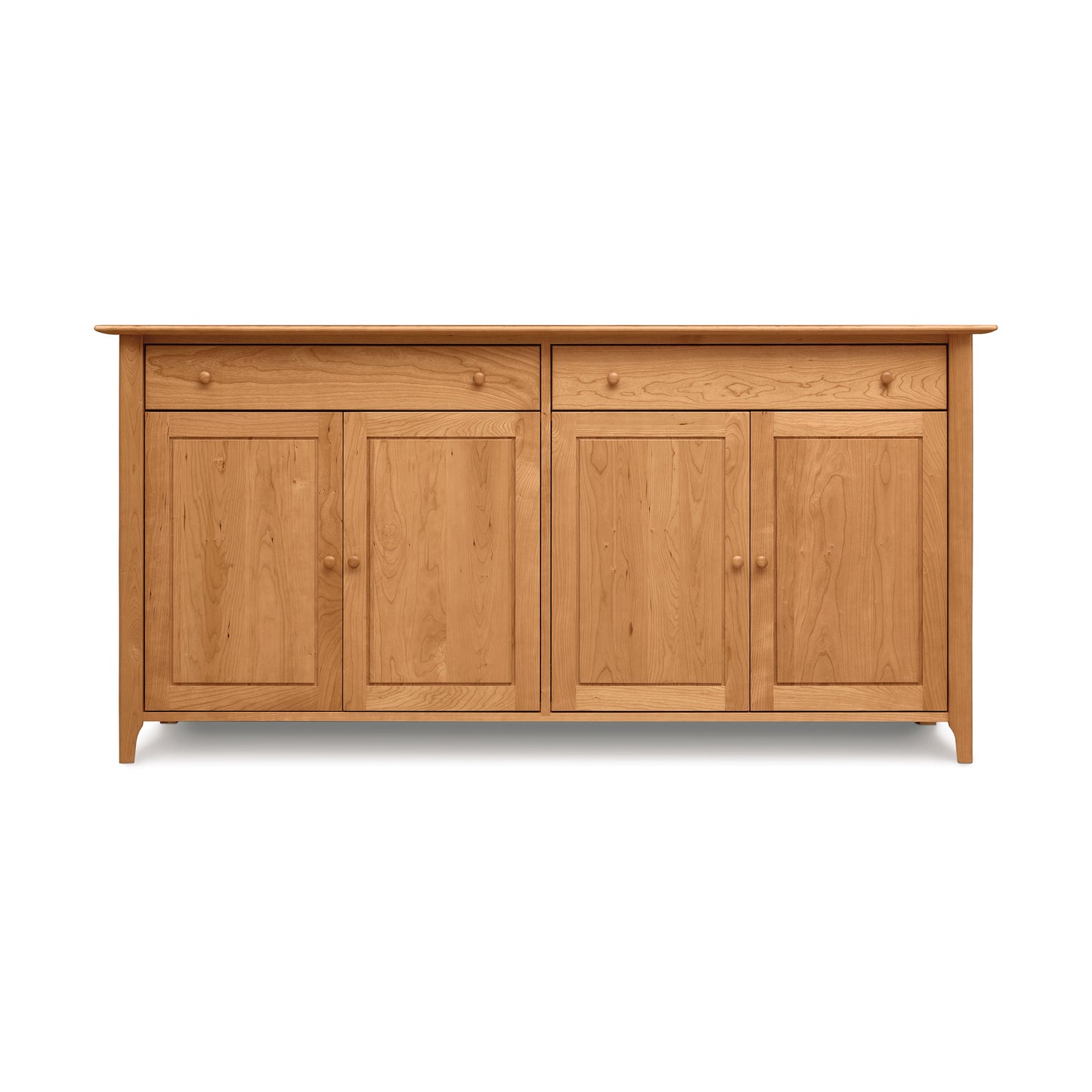 A Copeland Furniture Sarah 2-Drawer, 4-Door Buffet with three doors on a white background.