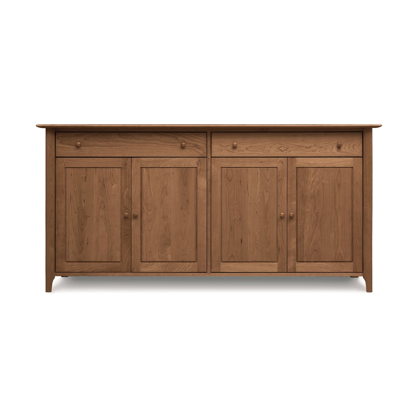A luxury Copeland Furniture wooden Sarah 2-Drawer, 4-Door Buffet with a flat top on a plain background.