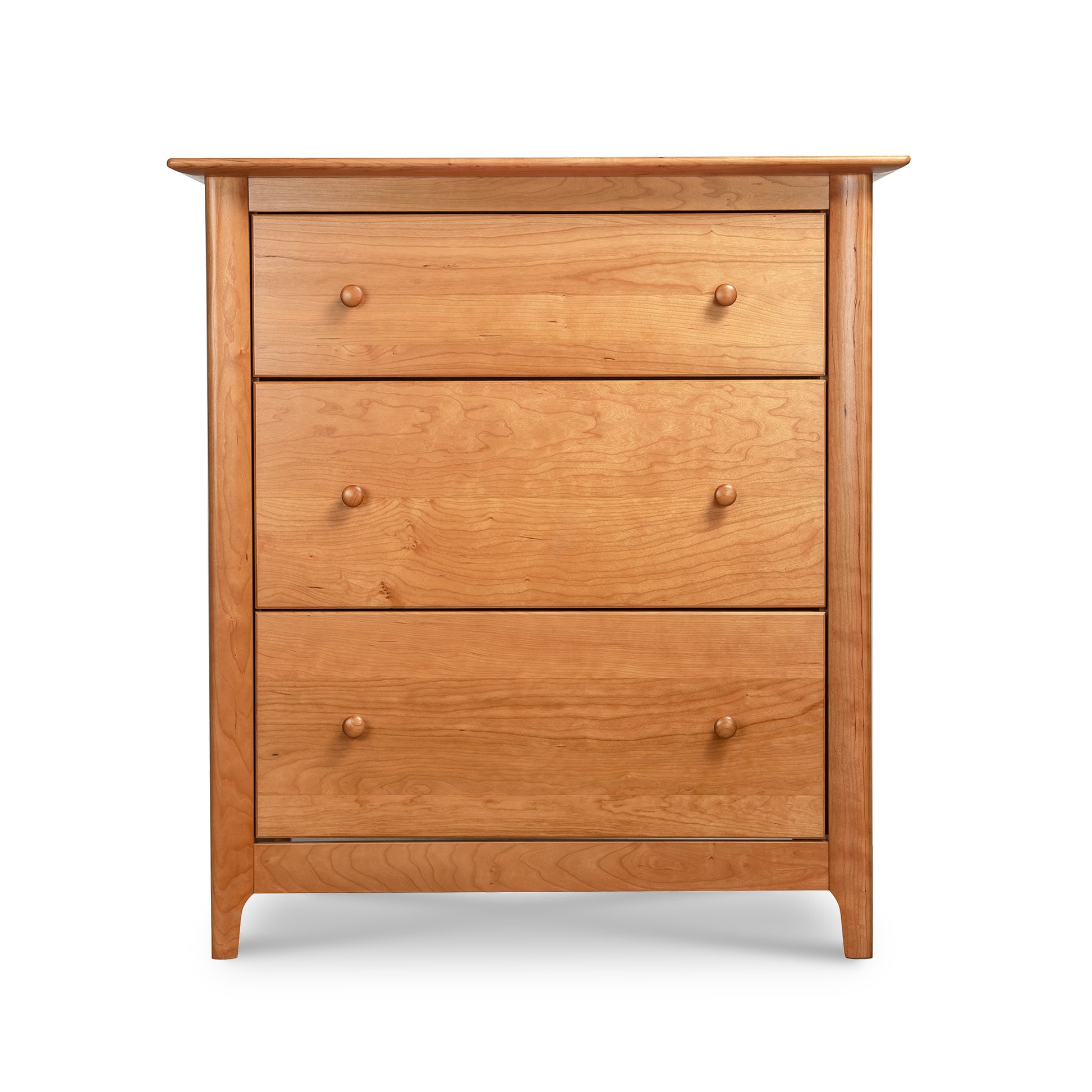 Copeland Furniture Sarah 3-Drawer Chest in classic Shaker style, made from solid wood with three spacious drawers and round wooden knobs.