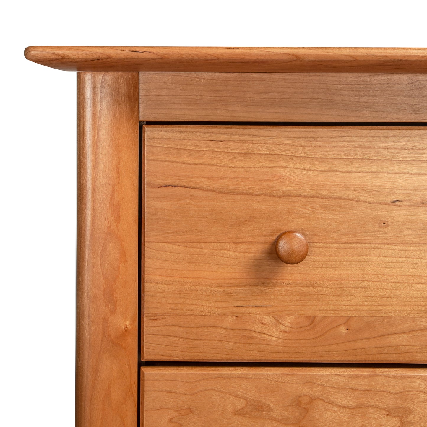 Copeland Furniture Sarah 3-Drawer Chest, highlighting solid hardwood craftsmanship and two drawers with round wooden knobs.
