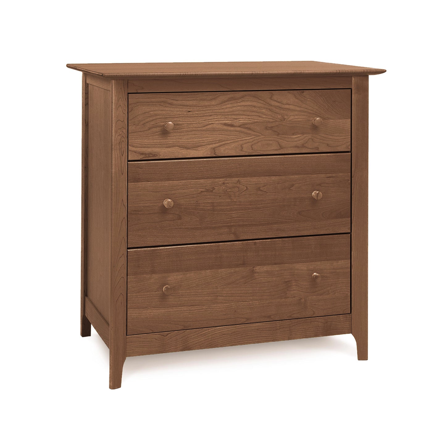 A handmade Copeland Furniture Sarah 3-Drawer Chest in natural cherry wood on a white background.