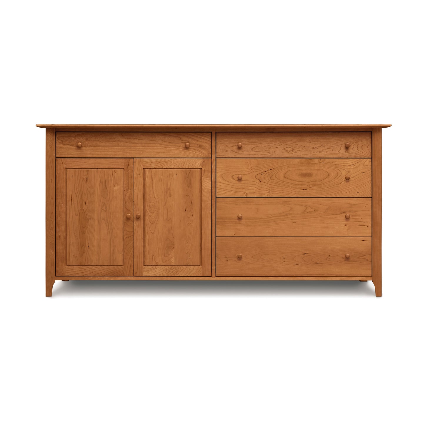 Sarah 2 Door, 5 Drawer Buffet by Copeland Furniture in solid wood with Shaker-inspired design and spacious storage drawers and cabinets.