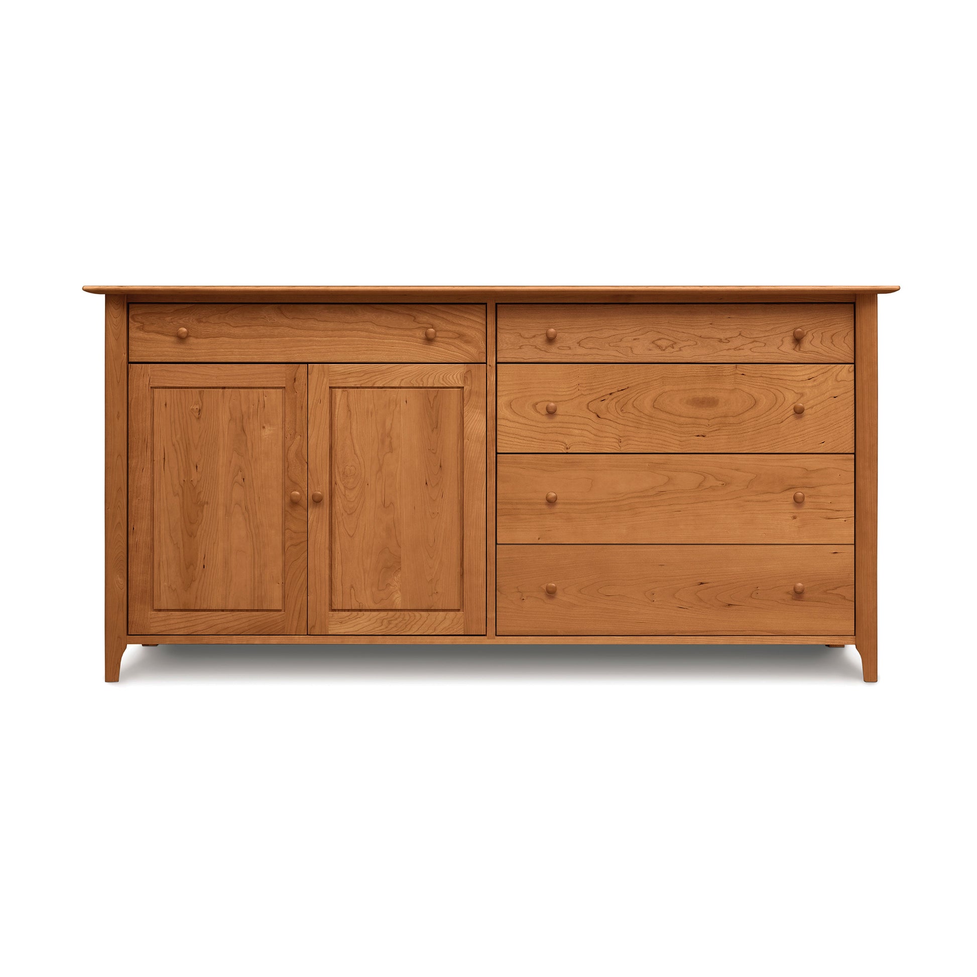 Sarah 2 Door, 5 Drawer Buffet by Copeland Furniture in solid wood with Shaker-inspired design and spacious storage drawers and cabinets.