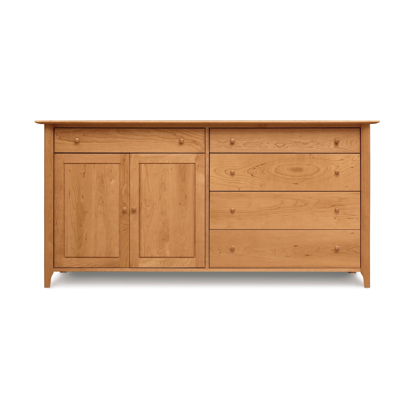 Sarah 2 Door, 5 Drawer Buffet by Copeland Furniture crafted from solid wood with Shaker-inspired design and round knobs, showcasing high quality American craftsmanship.