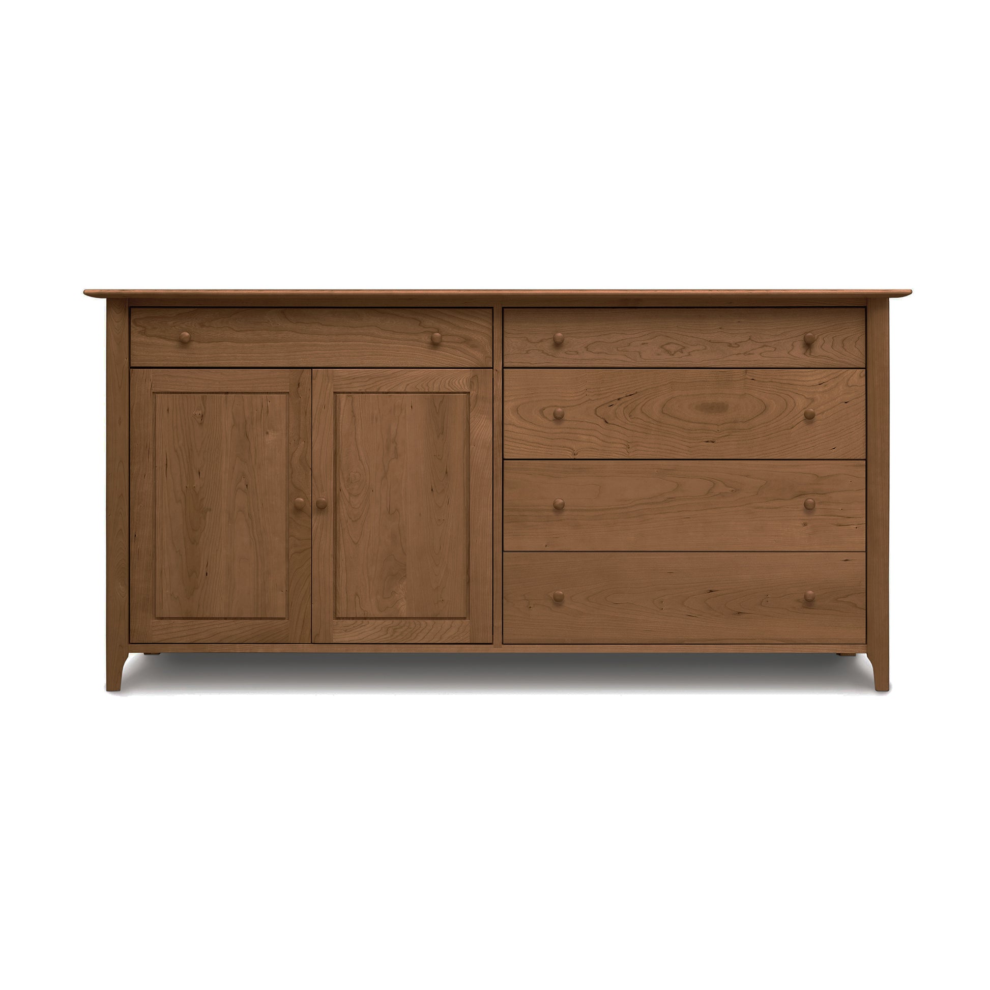 Sarah 2 Door, 5 Drawer Buffet by Copeland Furniture in solid wood with Shaker style and classic round knobs, showcasing fine craftsmanship.