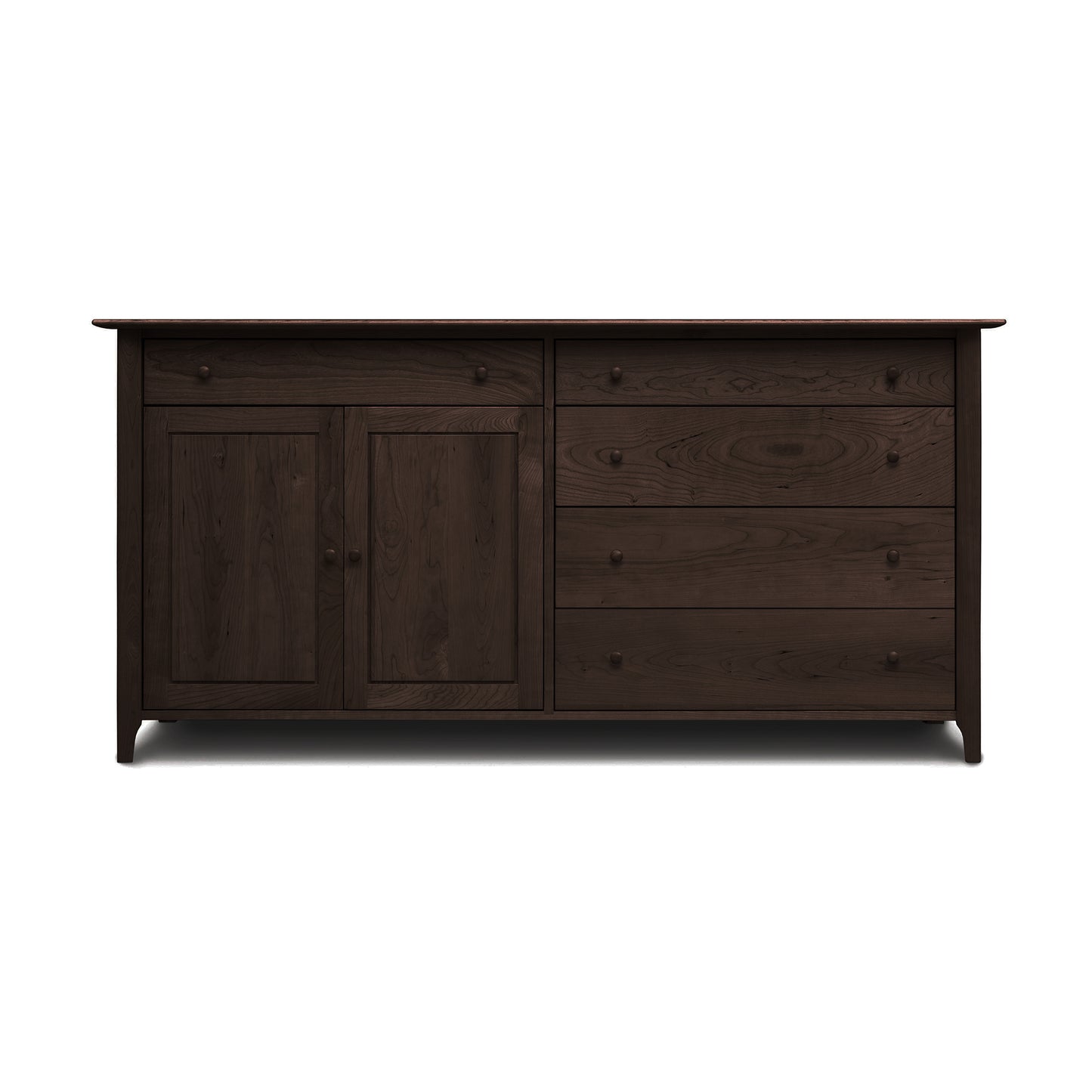 Sarah 2 Door, 5 Drawer Buffet by Copeland Furniture in dark solid wood, showcasing classic Shaker design with clean lines and elegant detailing.
