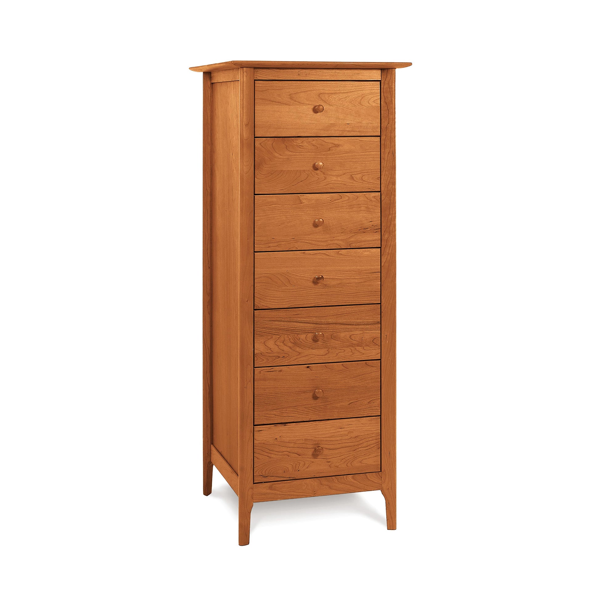 A tall Copeland Furniture Sarah 7-Drawer Lingerie Chest with seven pull-out drawers, each with a single round knob, standing against a plain white background.