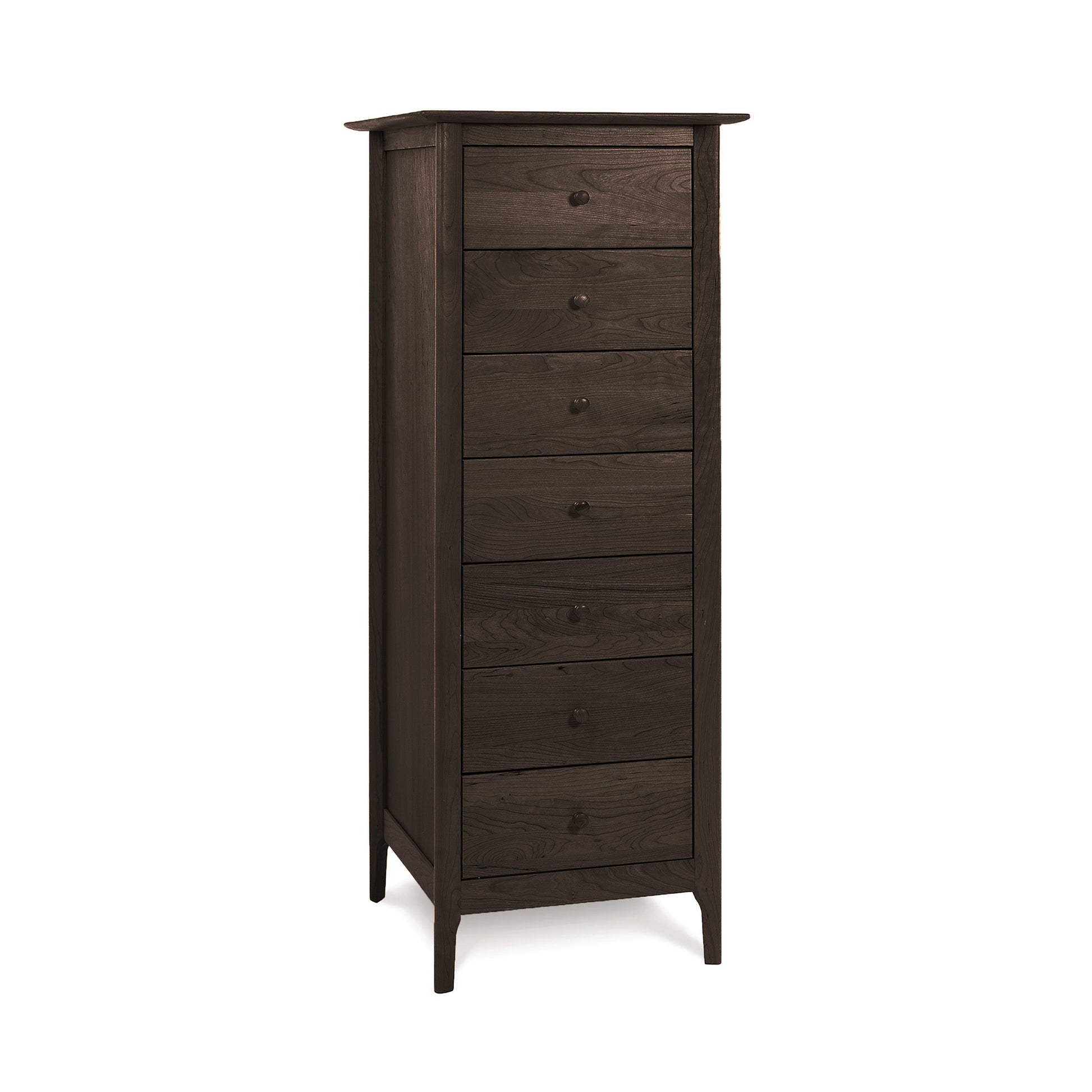 A tall, dark wooden Sarah 7-Drawer Lingerie Chest from the Copeland Furniture Bedroom Furniture Collection, isolated on a white background.