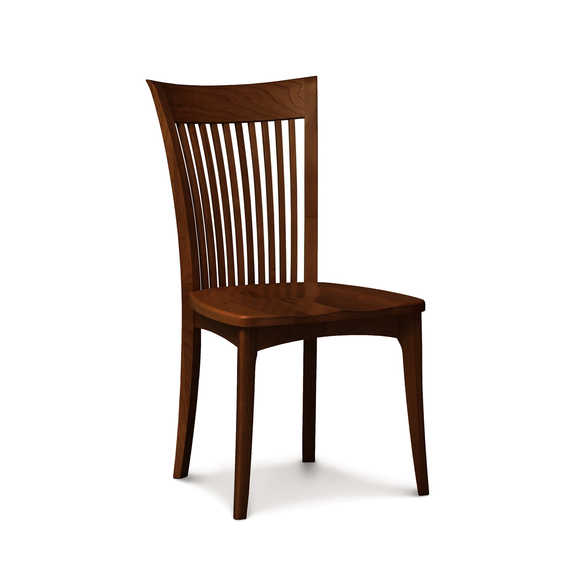 A solid Copeland Furniture Sarah Shaker Cherry Chair with Wooden Seat, displayed against a white background.