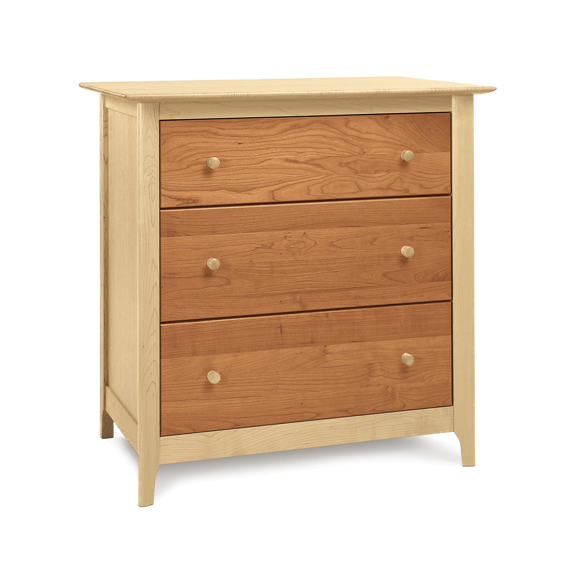 Copeland Furniture Sarah 3-Drawer Chest with Shaker design, light finish, and round handles.