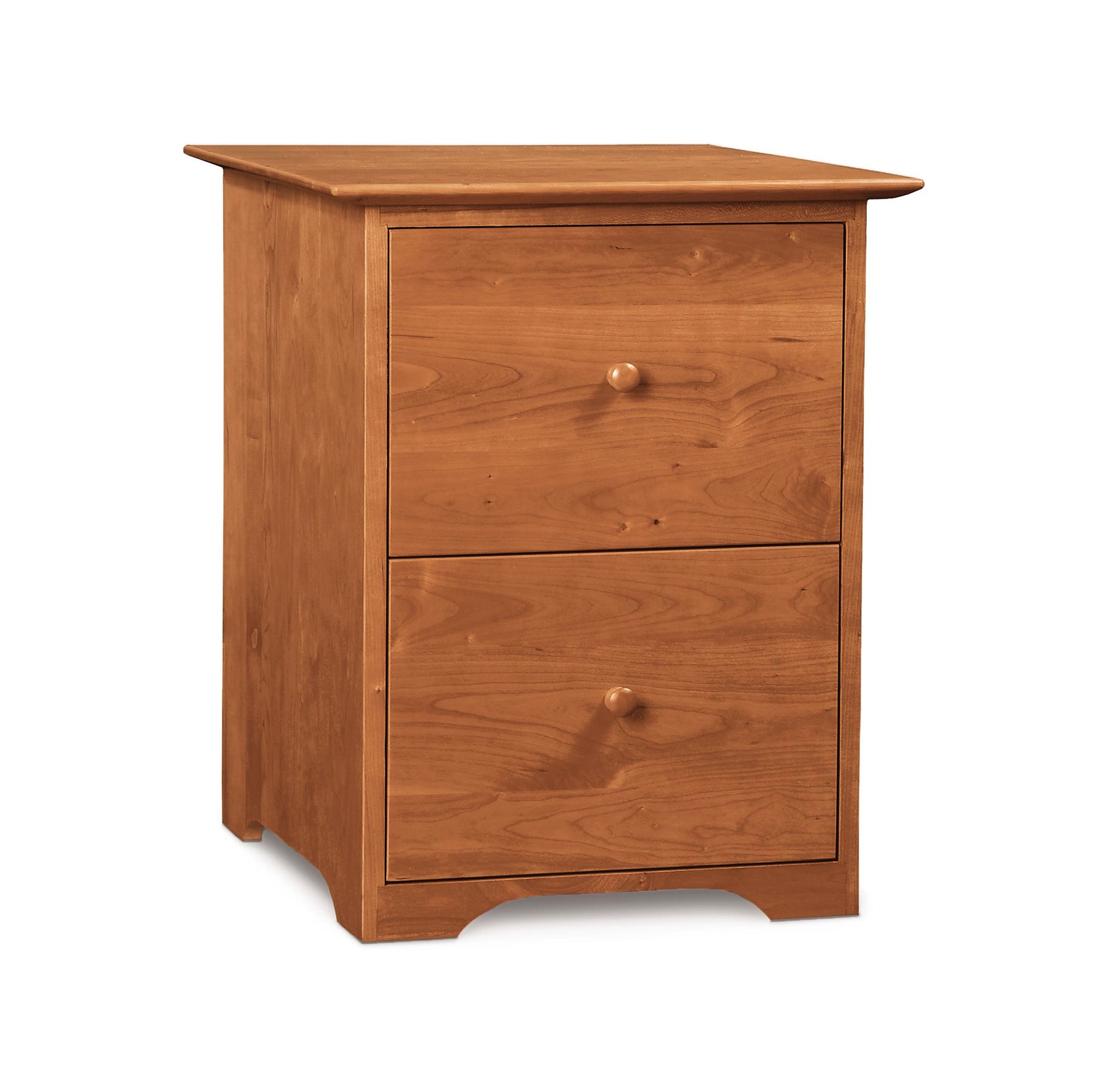 Copeland Furniture Sarah Rolling Filing Cabinet with two drawers, round knobs, and a natural wood finish crafted from sustainable materials.