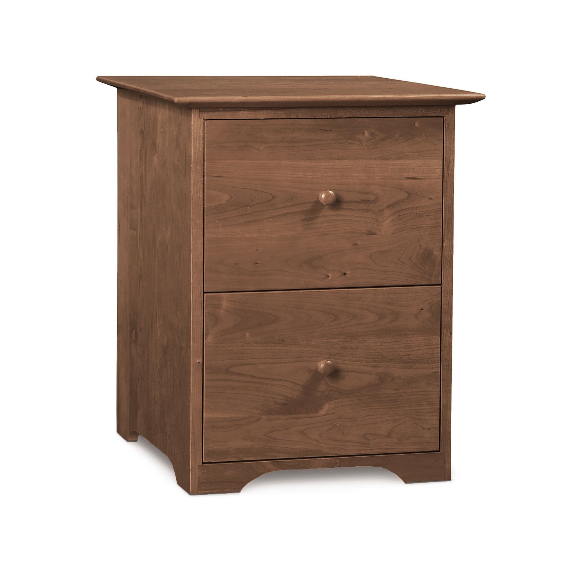 Copeland Furniture Sarah Rolling Filing Cabinet with two wooden drawers and round knobs, crafted from natural wood.