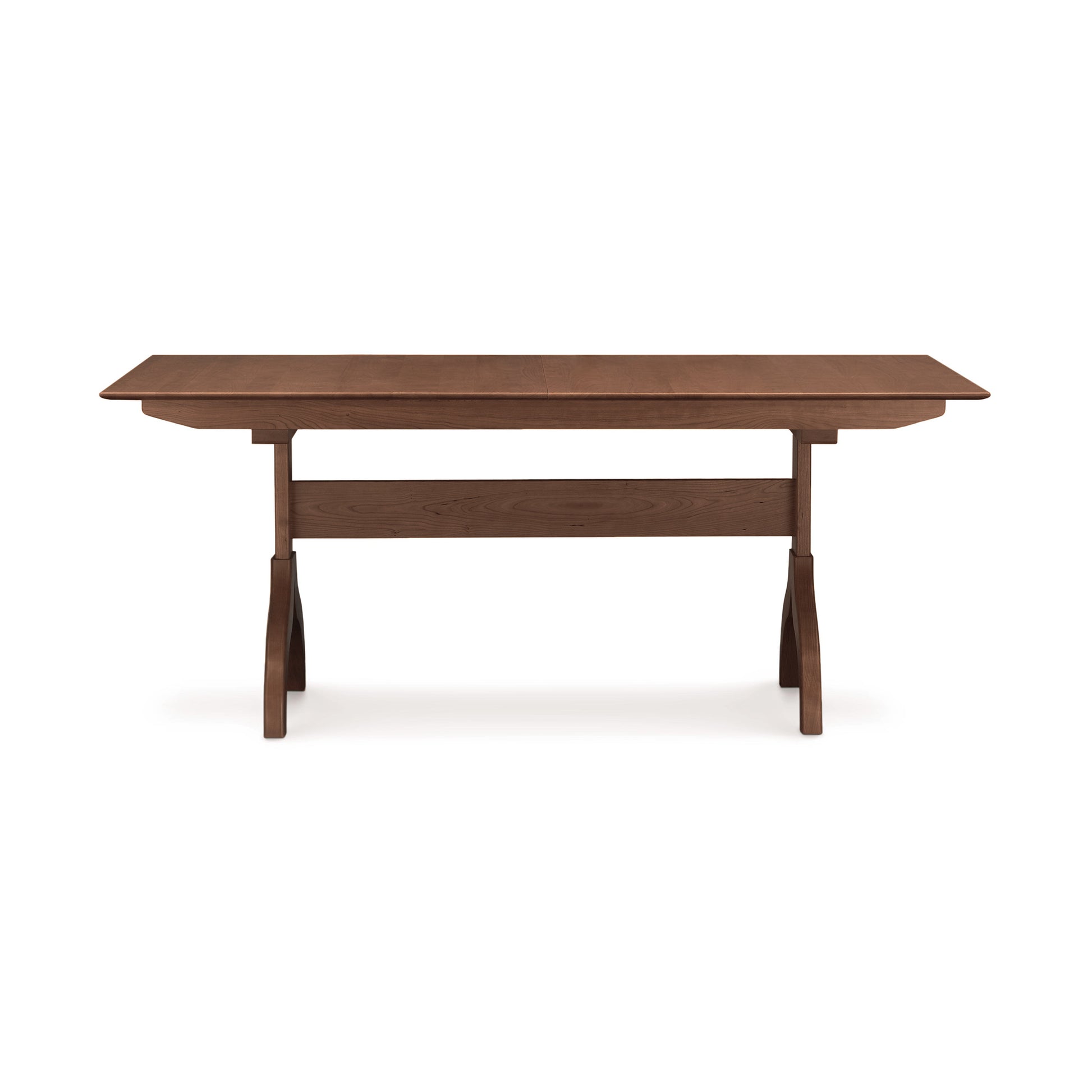 Sarah Shaker Trestle Extension Table by Copeland Furniture with a rectangular wood top, strong trestle base, and central support beam, crafted in a classic Shaker style.