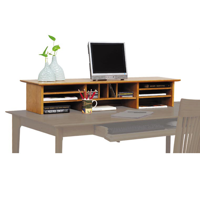The Sarah Desktop Organizer by Copeland Furniture, crafted from wood, features spacious compartments for organizing monitors, books, and office supplies.